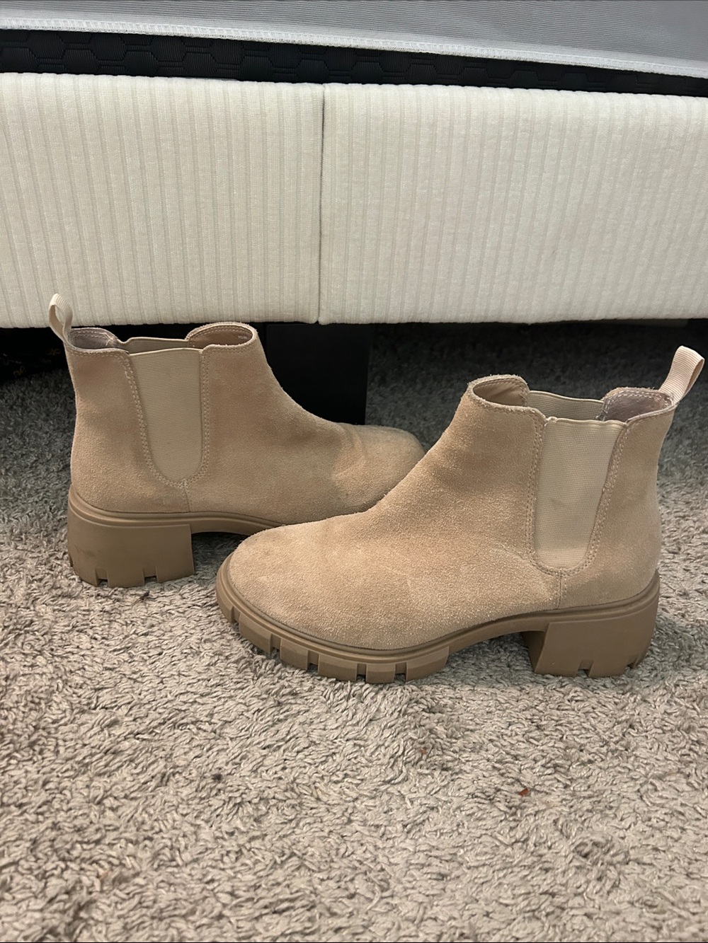 Steve Madden Taupe Suede Chelsea Lug Booties